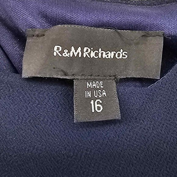R&M Richards Beaded Slip Chiffon Dress Size 16 Navy Blue - Picture 5 of 8